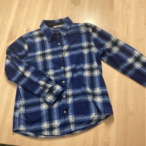 Blue and white flannel.
